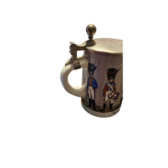 VINTAGE GERMAN LIDDED GLAZED POTTERY STEIN * ROYAL BAVARIAN INFANTRY * apx 9" - Picture 9 of 15